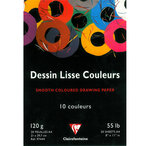 Bloc papier dessin lisse maya 20 feuilles A4 120g 10 teintes vives CLAIREFONTAINE