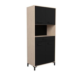 Buffet de cuisine FACTORY - chêne et noir - 2 portes + 1 tiroir - Modulable - 80 x 43 3 x 185 cm