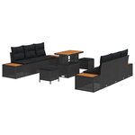 vidaXL Ensemble de canapé de jardin avec coussin 9 Pièces Noir Poly rotin