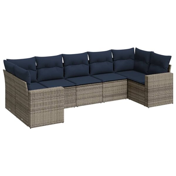 vidaXL Salon de jardin 7 Pièces avec coussins gris résine tressée