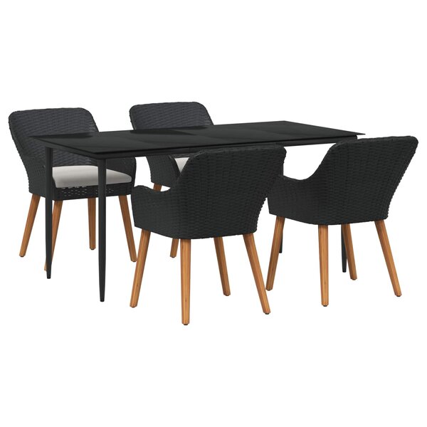 vidaXL Ensemble de salle à manger pour jardin 5 Pièces Noir polyrotin