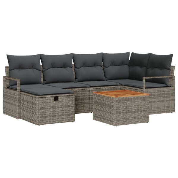 Set de Canapé de Jardin vidaXL 7 Pièces avec Coussins Gris Rattan Poly