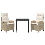 vidaXL Ensemble de salle à manger pour jardin 3 Pièces Beige polyrotin