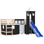 vidaXL Lit mezzanine enfants avec tour blanc/noir 80x200cm pin massif