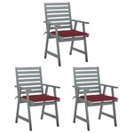 vidaXL Chaises à manger d'extérieur lot de 3 et coussins Acacia massif
