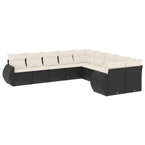 vidaXL Salon de jardin 10 Pièces avec coussins noir résine tressée