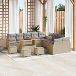 Ensemble de canapés de jardin 14 pièces avec coussins Beige Poly Rattan Acacia