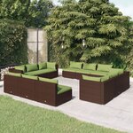 vidaXL Salon de jardin 12 Pièces avec coussins Résine tressée Marron