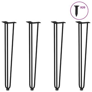 vidaXL Pieds en épingle à cheveux pour consoles lot de 4 noir 72 cm acier massif