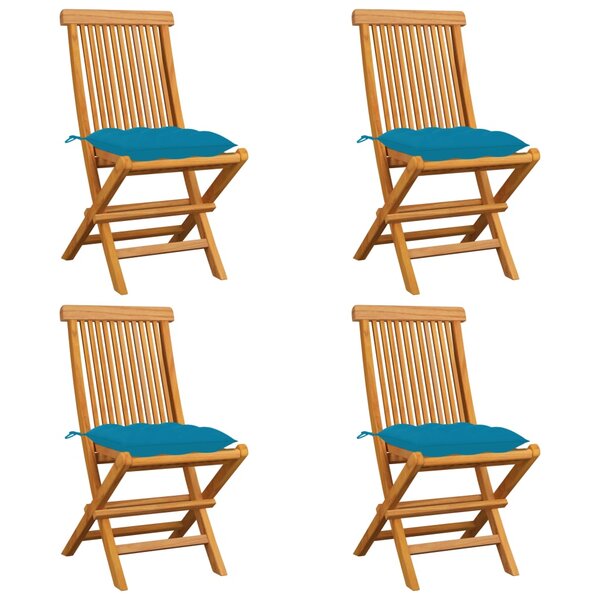 vidaXL Chaises de jardin avec coussins bleu clair lot de 4 Teck massif