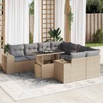 vidaXL Salon de jardin avec coussins 9 Pièces beige résine tressée