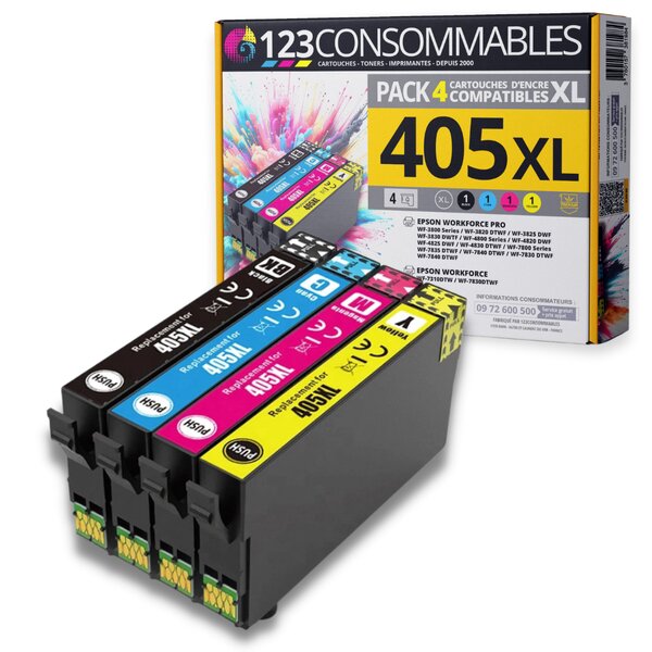 405XL - Pack 4 cartouches Epson 405XL compatibles WF-3820DWF WF-7840DTWF