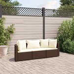 vidaXL Salon de jardin avec coussins 3 Pièces marron résine tressée