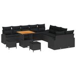 vidaXL Ensemble de Canapé de Jardin de 13 Pièces avec Coussins Rattan Poly Noir Acacia