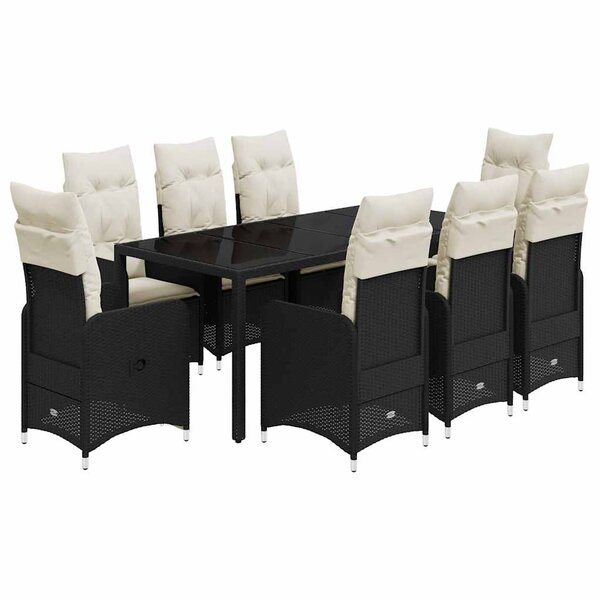 vidaXL Ensemble de bistro de jardin 9 Pièces coussins noir poly rotin