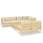 Salon de jardin meuble d'extérieur ensemble de mobilier 8 pièces avec coussins crème bois de pin massif 02_0017569