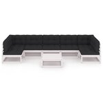 vidaXL Salon de jardin avec coussins 8 Pièces blanc bois de pin massif