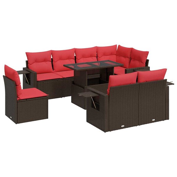 vidaXL Salon de jardin avec coussins 9Pièces marron résine tressée acacia