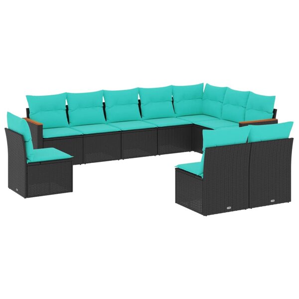 vidaXL Salon de jardin 10 Pièces avec coussins noir résine tressée