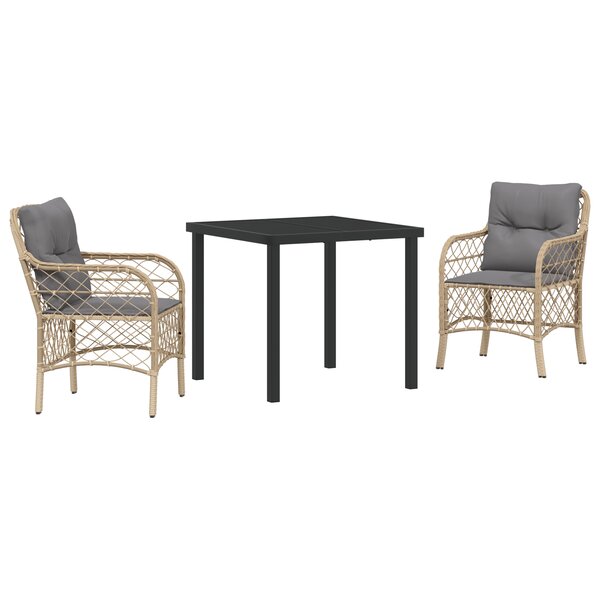 vidaXL Ensemble de jardin 3 pièces avec coussins en poly rotin beige