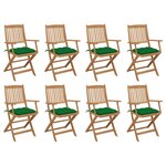 vidaXL Chaises pliables d'extérieur et coussins lot de 8 Bois d'acacia