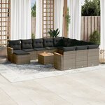 vidaXL Salon de jardin avec coussins 13 Pièces gris résine tressée