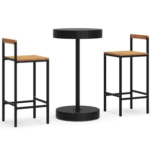 vidaXL Ensemble de bar jardin 3 Pièces noir poly rotin/bois massif acacia