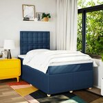 vidaXL Sommier à lattes de lit avec matelas Bleu 120x200 cm Tissu