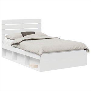 vidaXL Cadre de lit avec tête de lit Blanc 135 x 190 cm Pin massif