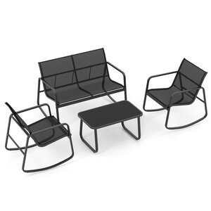 Lot de 4 pièces salon de jardin en métal et textilène avec table basse et chaises à bascule 72 x 61 x 80 cm ambiances cosy et détente en métal noir 20_0009947