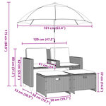vidaXL Canapé de jardin 2 places avec parasol et tabourets noir rotin