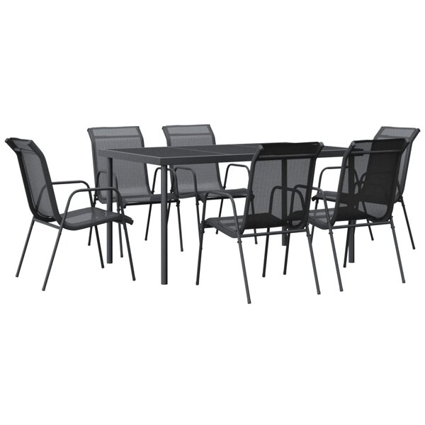 vidaXL Ensemble à manger de jardin 7 Pièces noir textilène et acier