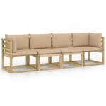 vidaXL Canapé de jardin 4 places avec coussins beige