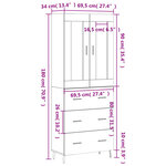 vidaXL Buffet haut Sonoma gris 69 5x34x180 cm Bois d'ingénierie