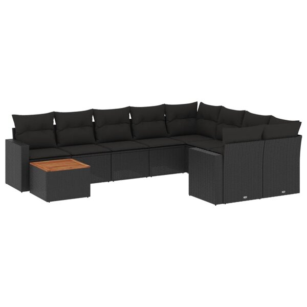 vidaXL Salon de jardin 10 Pièces avec coussins noir résine tressée