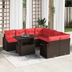vidaXL Ensemble de canapé de jardin 9 Pièces Marron et rouge polyrotin