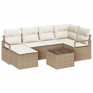 vidaXL Ensemble de canapé de jardin 7 Pièces Beige Poly rotin
