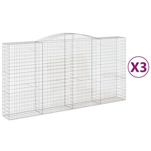 vidaXL Paniers à gabions arqués 3 Pièces 400x50x200/220 cm Fer galvanisé