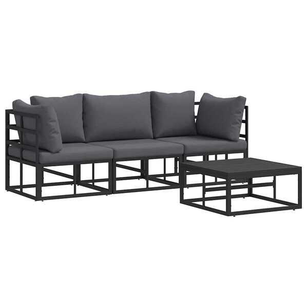 vidaXL Ensemble de canapé de jardin avec coussin 4 Pièces Noir Aluminium