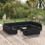 vidaXL Salon de jardin 12 Pièces avec coussins Noir Résine tressée