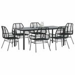 vidaXL Ensemble à manger de jardin 7Pièces noir poly rotin verre