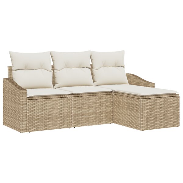 vidaXL Ensemble de canapé de jardin 4 pièces avec coussins Beige Poly Rotin