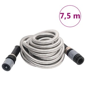 vidaXL Tuyau d'arrosage buse de pulvérisation argenté 0 6" 7 5 m inox