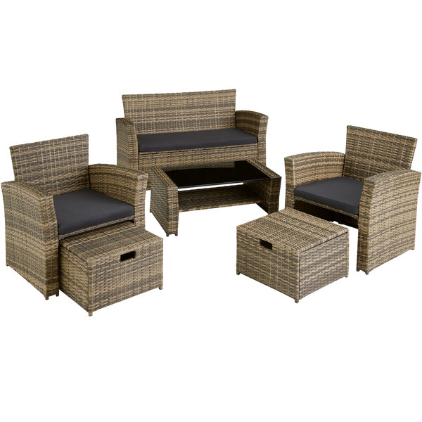Tectake Salon de jardin MODENE 4 places avec housse de protection - marron naturel