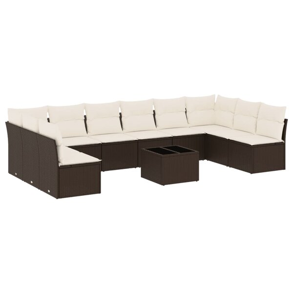 vidaXL Salon de jardin et coussins 11 Pièces marron résine tressée