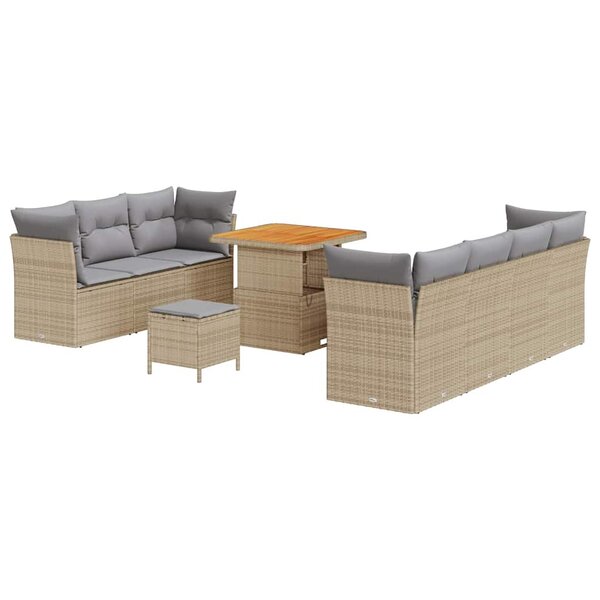 vidaXL Ensemble de canapé de jardin 10 Pièces Beige polyrotin