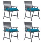 vidaXL Chaises à manger d'extérieur et coussins lot de 4 Acacia massif