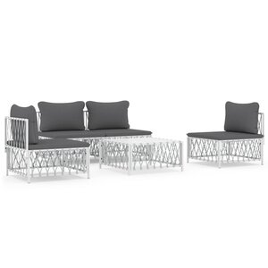 vidaXL Salon de jardin avec coussins 5 Pièces blanc acier