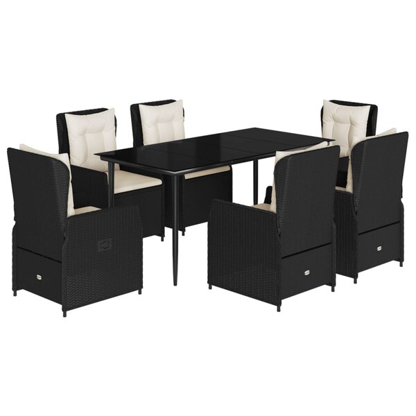vidaXL Ensemble à manger de jardin coussins 7Pièces Noir Résine tressée
