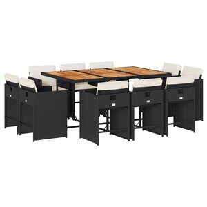 vidaXL Ensemble à manger de jardin 11 Pièces coussins noir résine tressée